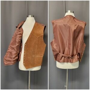 Vintage Expressions Contemporary Leather Vest Brown Suede Western Cowboy Boho XL